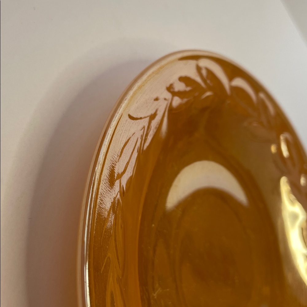 Vintage Fire King Iridescent Amber Creamer & Saucer Set - Picture 6 of 7